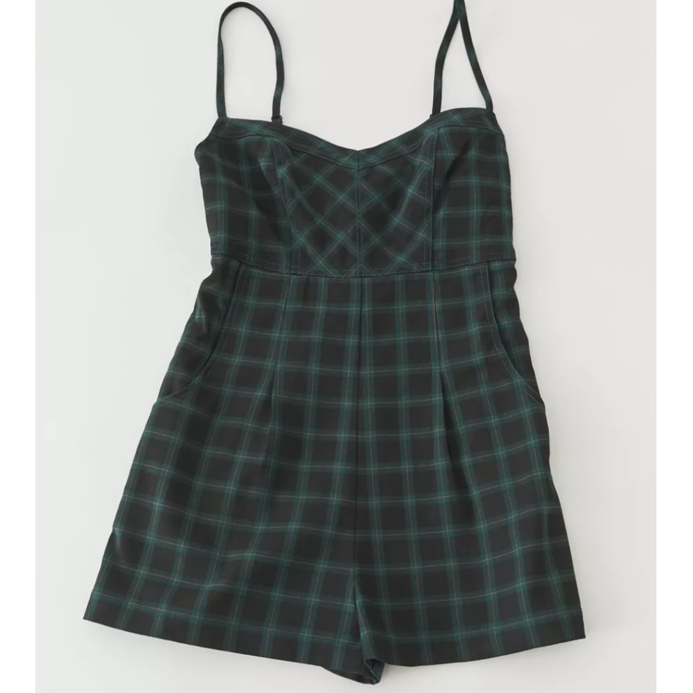 Urban outfitters plaid Isaac romper navy blue green xs